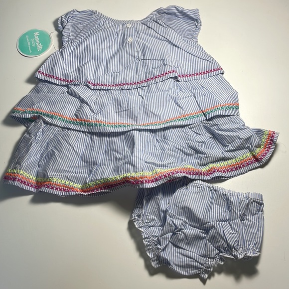 NWT Nannette 2pc blue/white pin stripes dress with bloomer size 18M - Picture 4 of 4